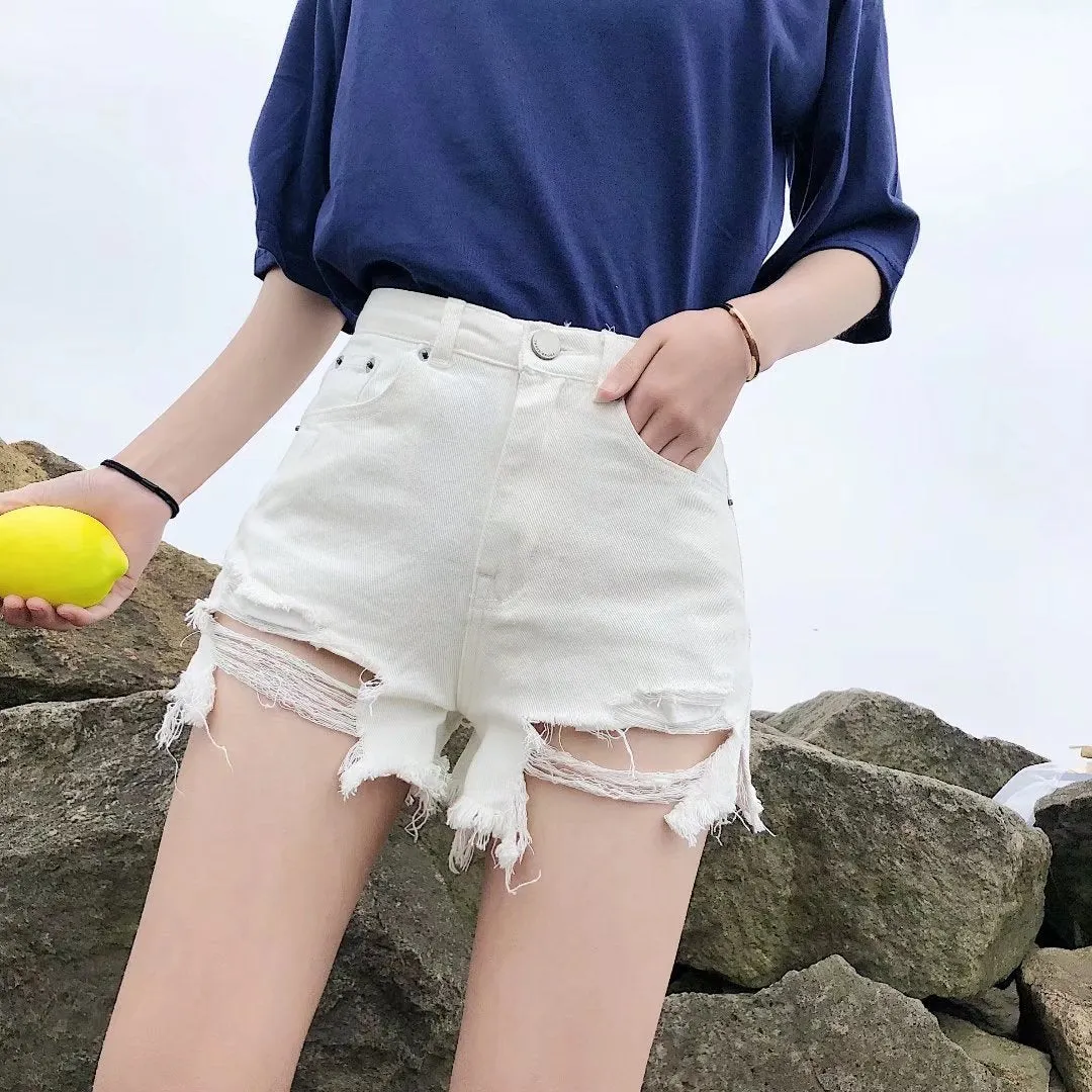 2021 high waisted sexy chic denim wide legs shorts destroyed hem ripped pants jeans