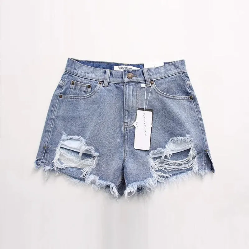 2021 high waisted sexy chic denim wide legs shorts destroyed hem ripped pants jeans