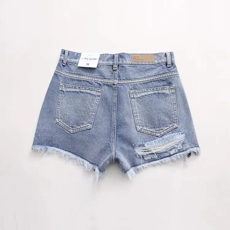 2021 high waisted sexy chic denim wide legs shorts destroyed hem ripped pants jeans