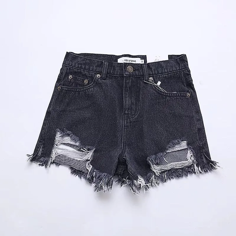 2021 high waisted sexy chic denim wide legs shorts destroyed hem ripped pants jeans