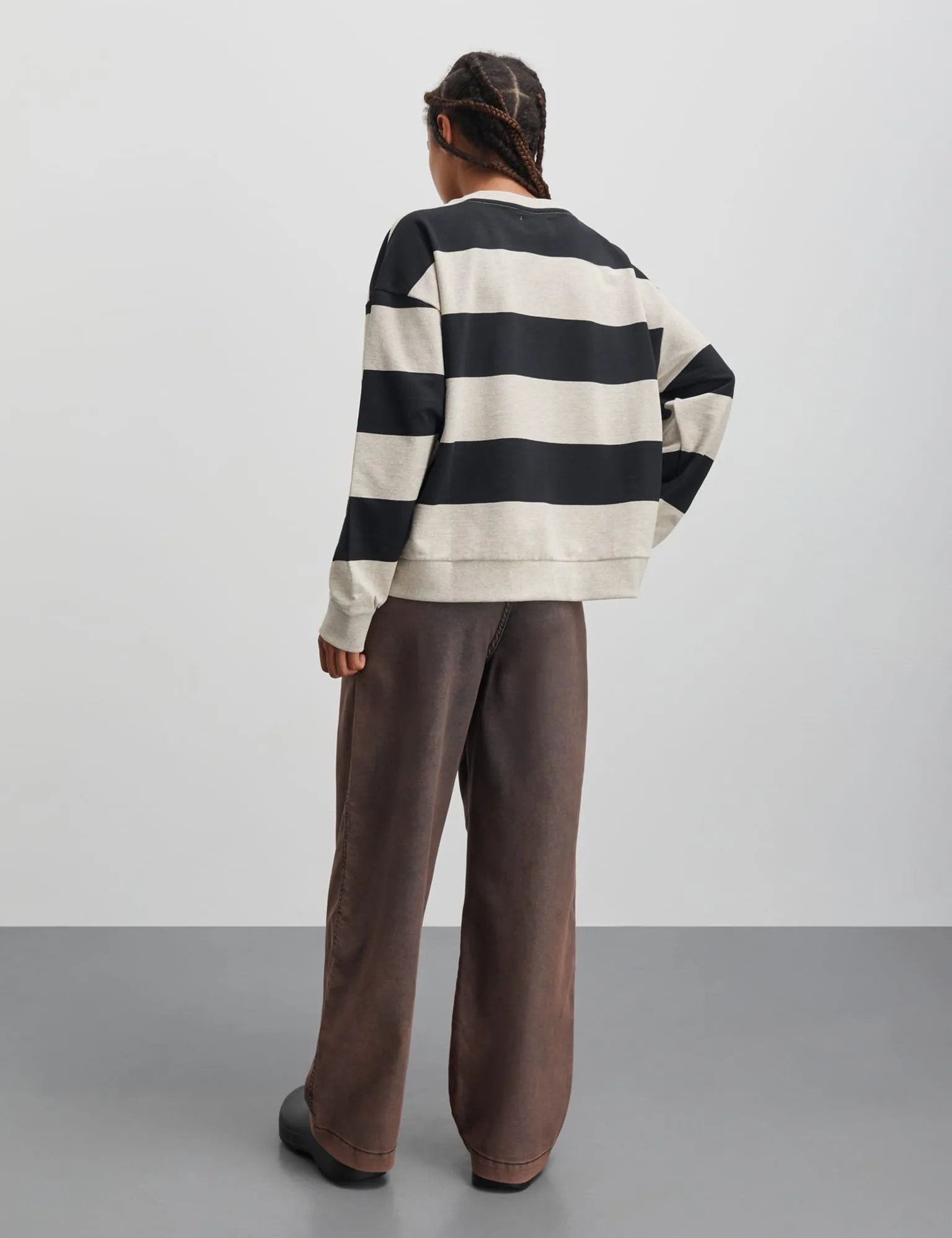 Airy Sweat Stripe Denver Sweatshirt, Oatmeal Melange/Black