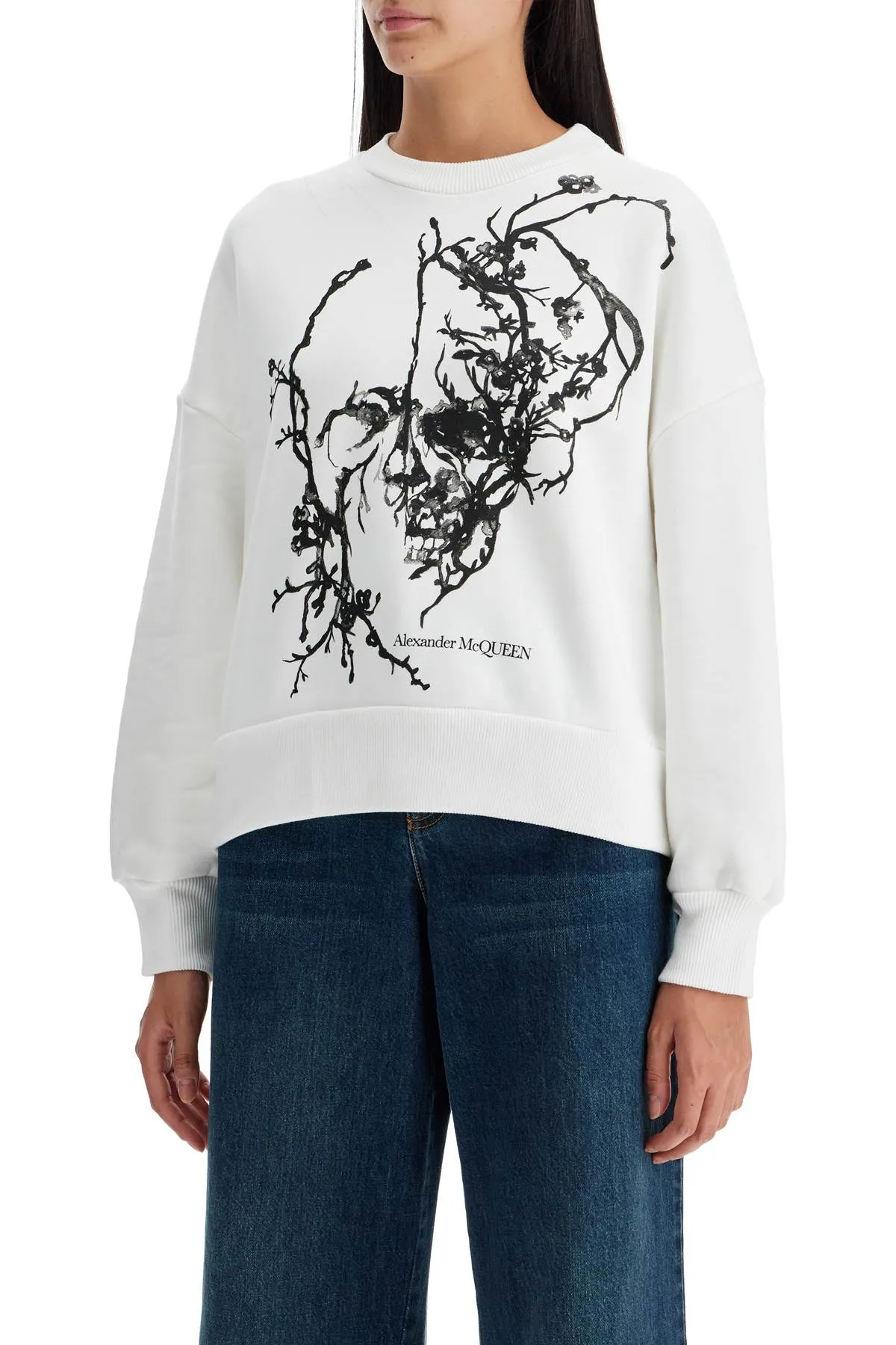 Alexander Mcqueen Boxy Cherry Blossom Skull Sweat