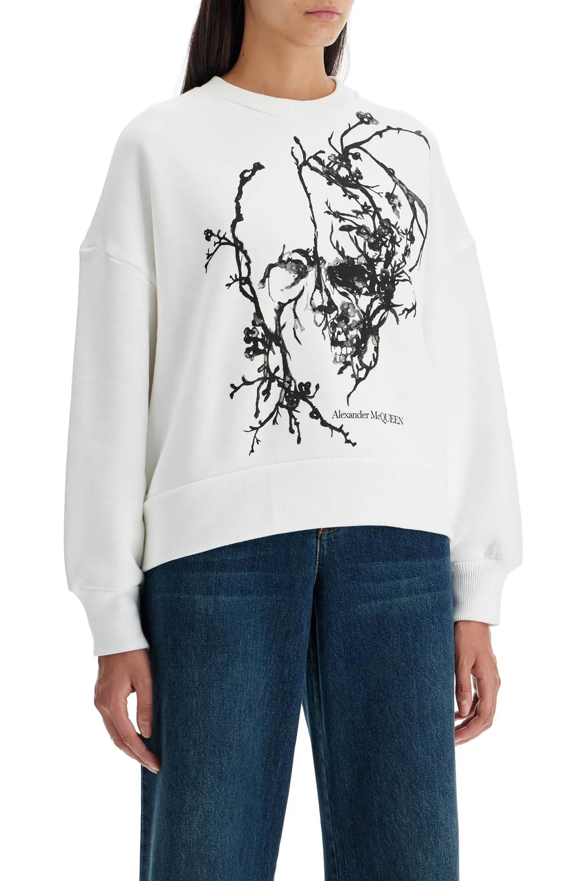 Alexander Mcqueen Boxy Cherry Blossom Skull Sweat