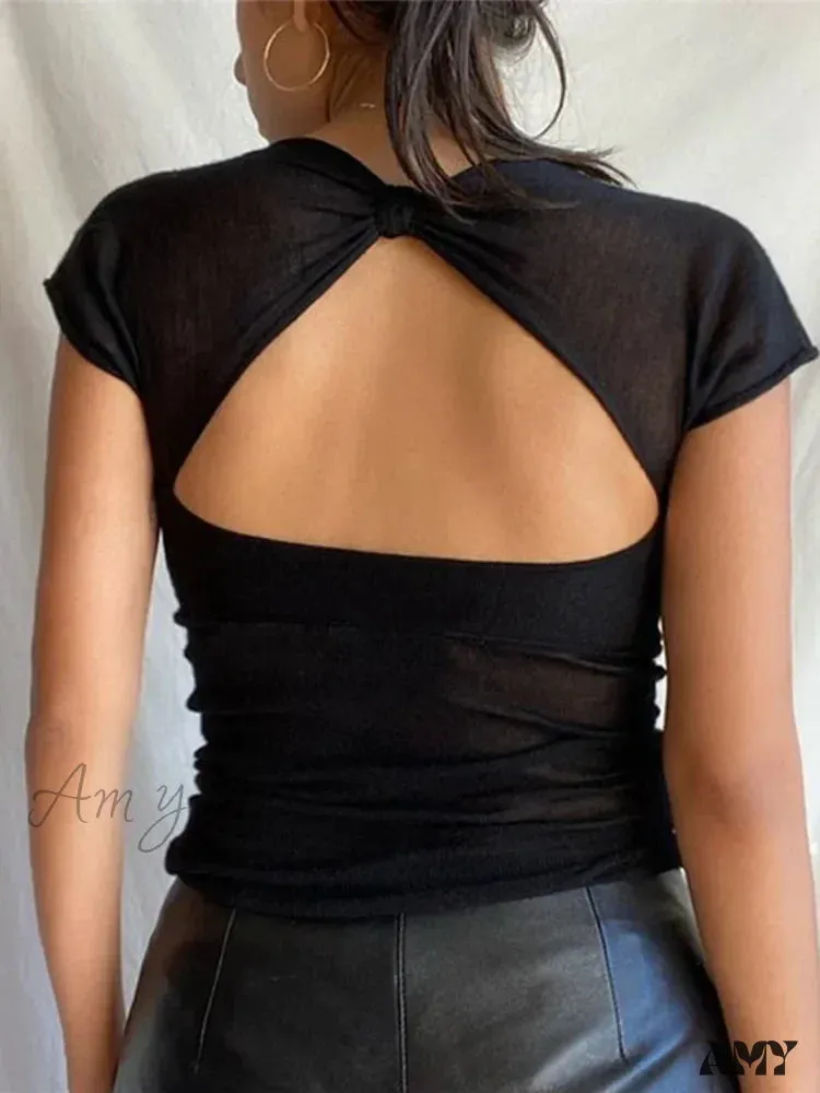 AMY - Square Collar Backless Elegant Skinny Streetwear Crop Top