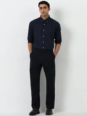 Ascot Navy Solid Relaxed-Fit Mid-Rise Cotton-Blend Chinos