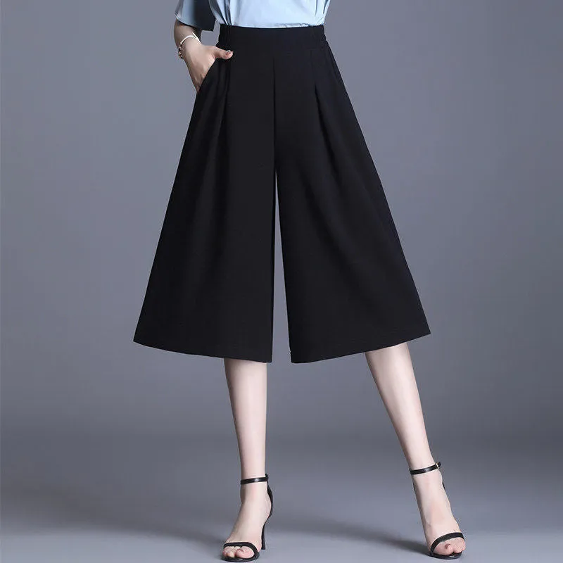 Bermuda Shorts Summer Loose Petite Casual Pants Thin Wide Leg High Waist Drape Cropped Women Culottes Bermuda Shorts