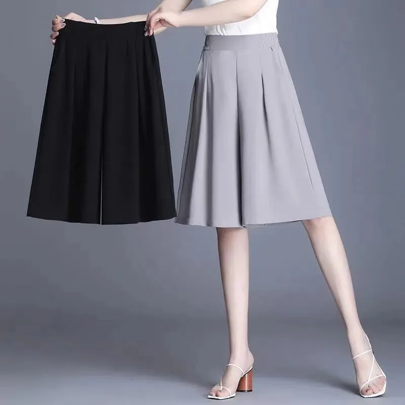 Bermuda Shorts Summer Loose Petite Casual Pants Thin Wide Leg High Waist Drape Cropped Women Culottes Bermuda Shorts