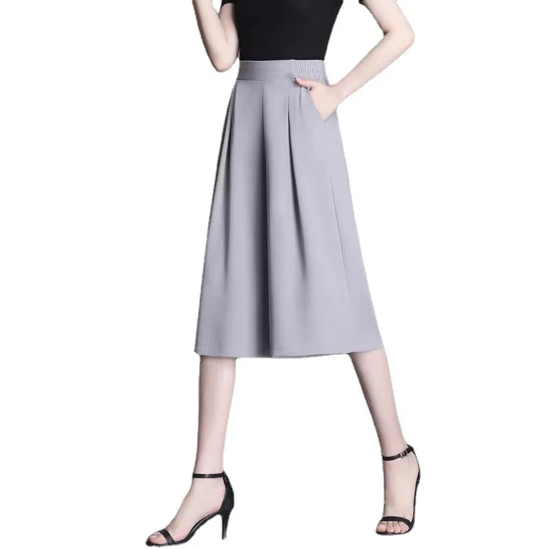 Bermuda Shorts Summer Loose Petite Casual Pants Thin Wide Leg High Waist Drape Cropped Women Culottes Bermuda Shorts