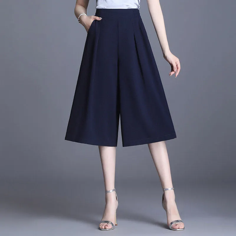 Bermuda Shorts Summer Loose Petite Casual Pants Thin Wide Leg High Waist Drape Cropped Women Culottes Bermuda Shorts