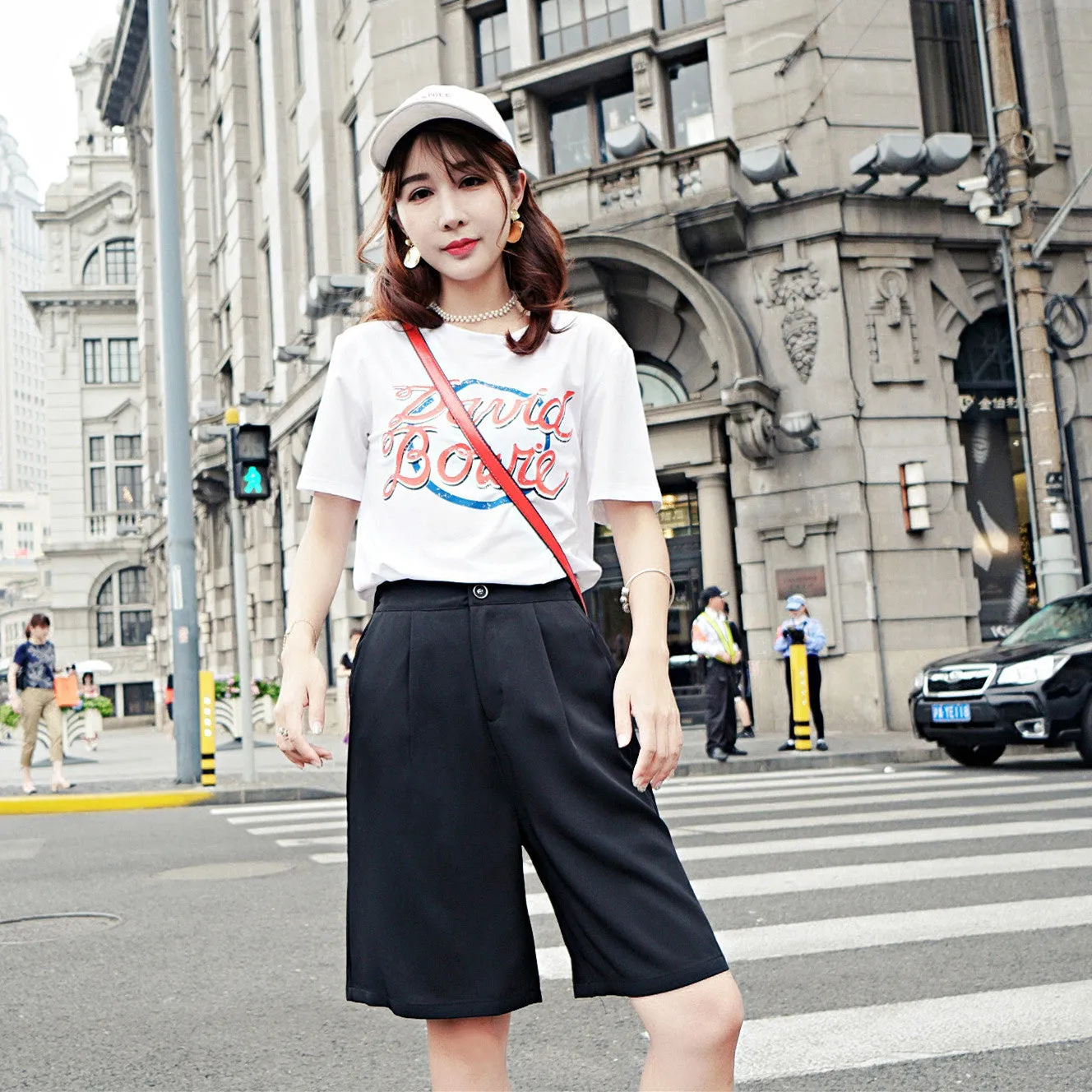 Black Bermuda Shorts Women Summer Loose Student Korea  Thin BF Wide Leg Pants High Waist Casual Bermuda Shorts