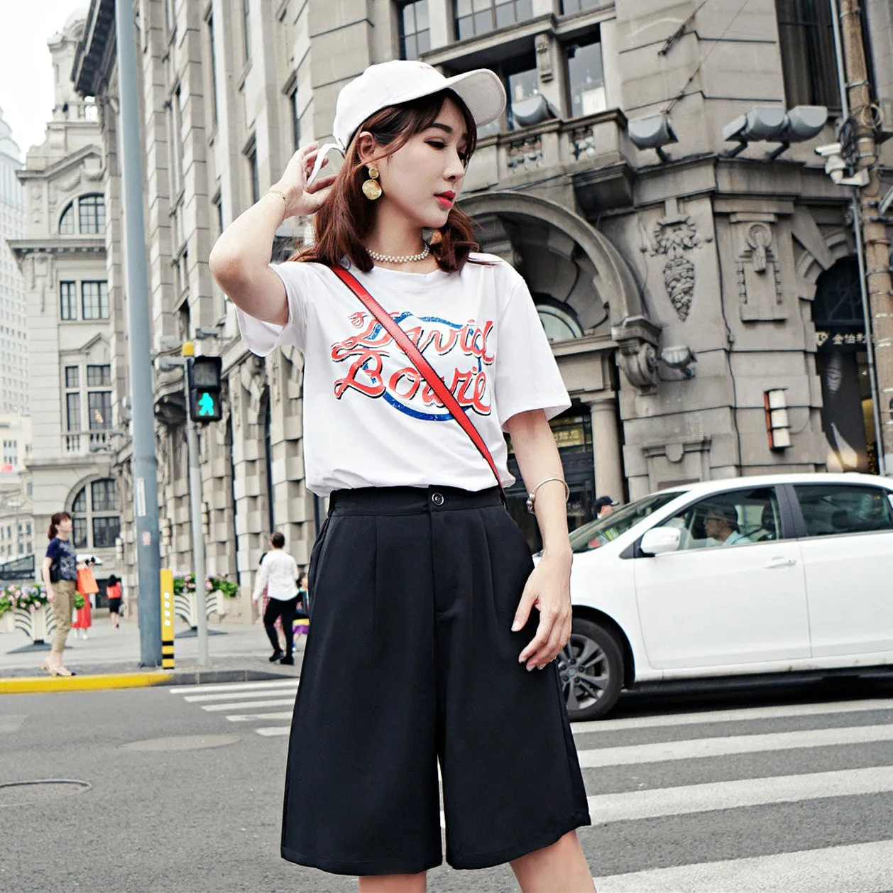 Black Bermuda Shorts Women Summer Loose Student Korea  Thin BF Wide Leg Pants High Waist Casual Bermuda Shorts