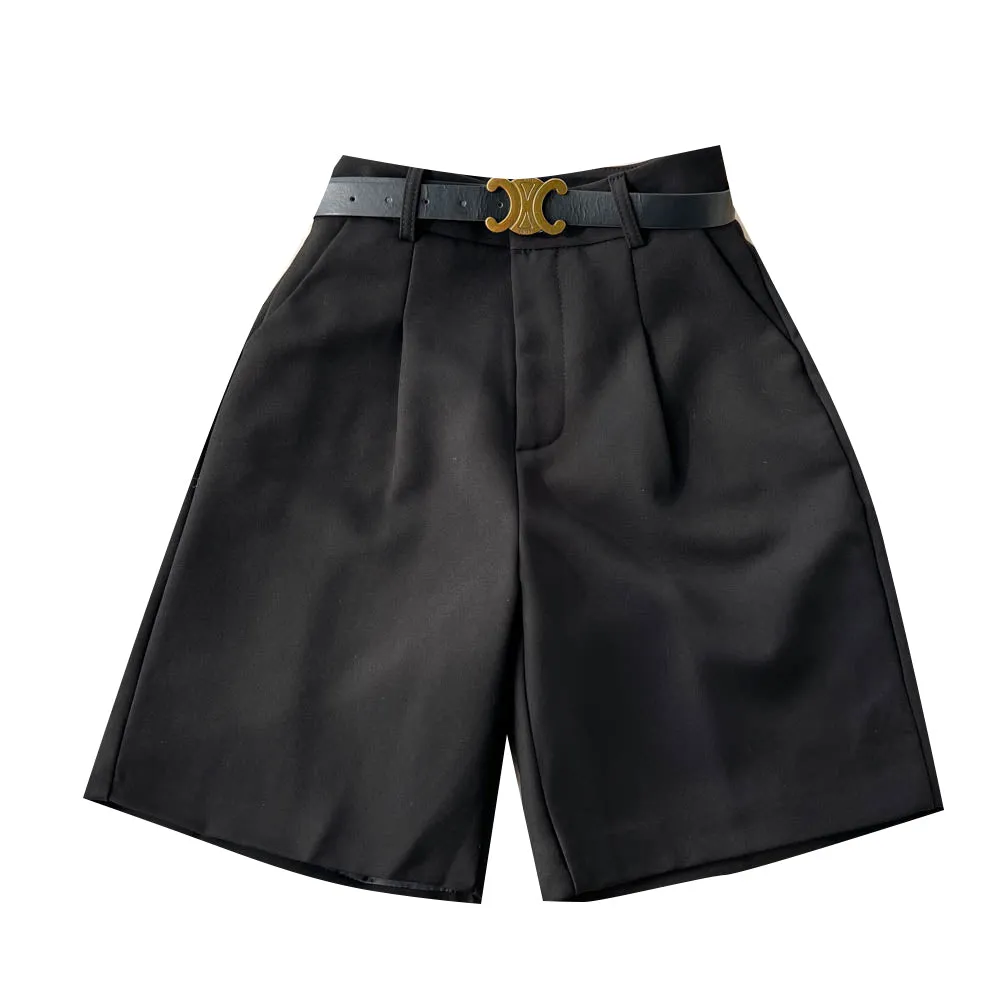 Black High-waisted Wide-legged Shorts without Belt