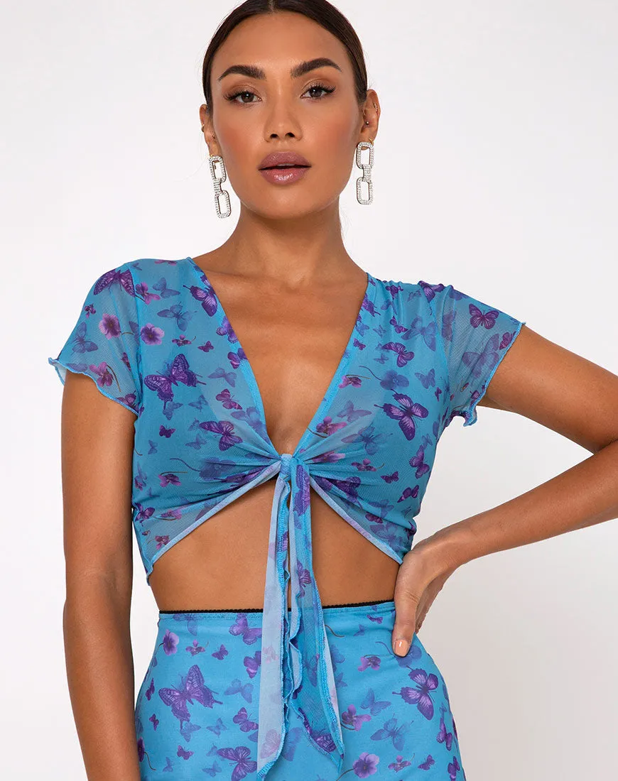 Blaza Crop Top in Mesh Butterfly Azure