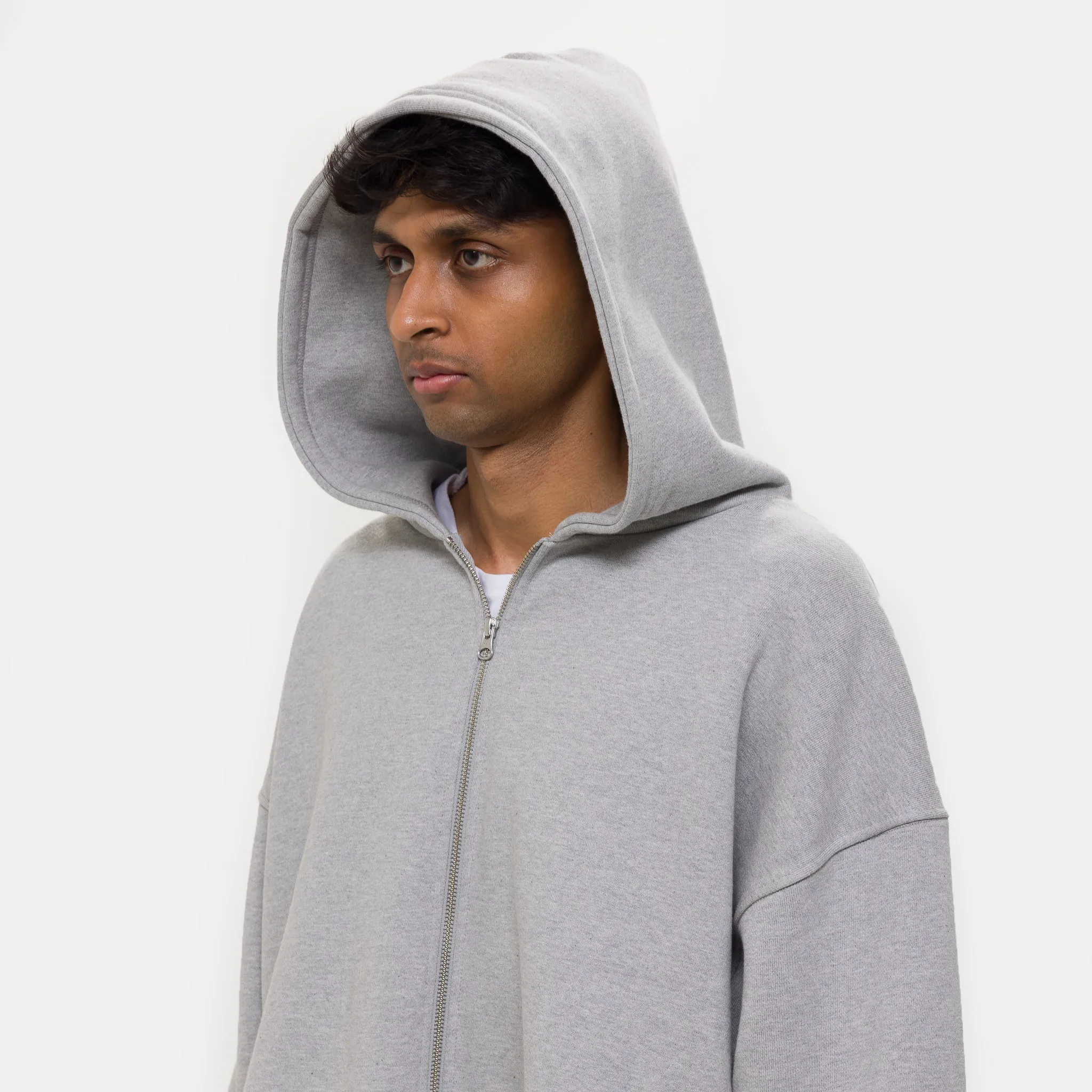 Boxy Zip-Up Hoodie in Grey