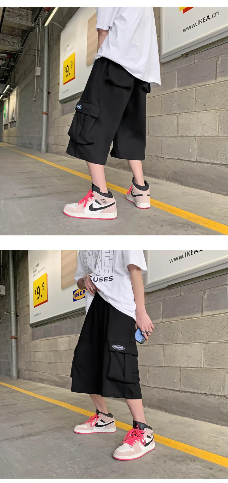 Cargo Shorts Men Summer Loose Casual Pants Korean Trendy Straight Cropped Basketball Sport Shorts