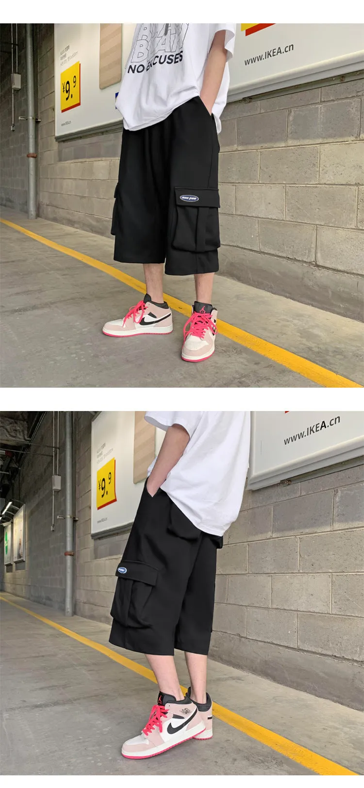 Cargo Shorts Men Summer Loose Casual Pants Korean Trendy Straight Cropped Basketball Sport Shorts