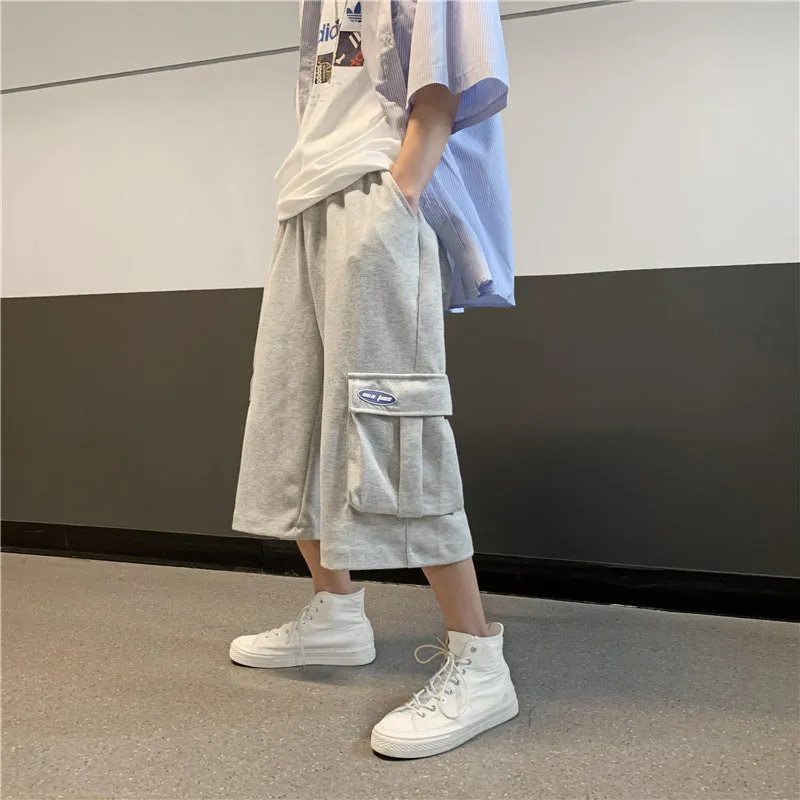 Cargo Shorts Men Summer Loose Casual Pants Korean Trendy Straight Cropped Basketball Sport Shorts