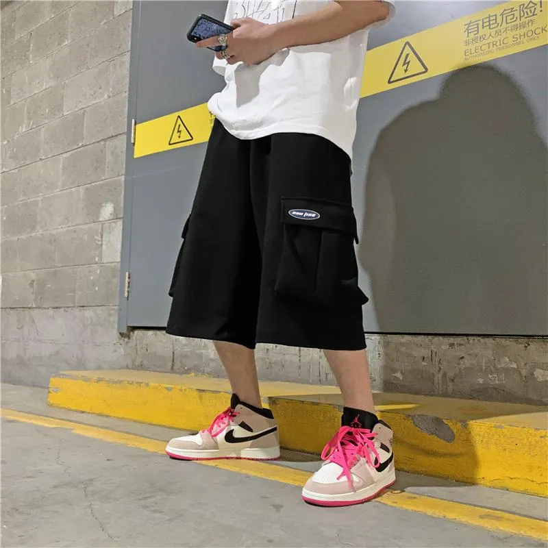 Cargo Shorts Men Summer Loose Casual Pants Korean Trendy Straight Cropped Basketball Sport Shorts