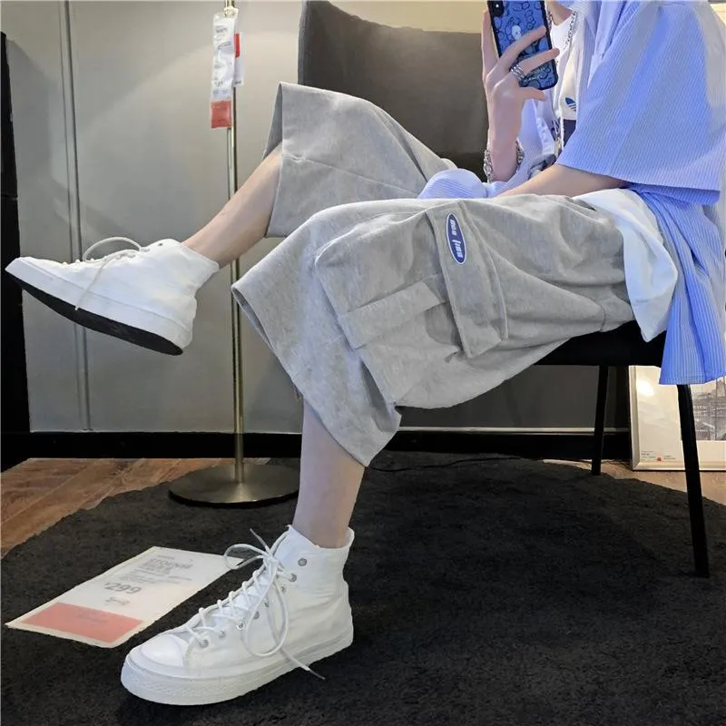 Cargo Shorts Men Summer Loose Casual Pants Korean Trendy Straight Cropped Basketball Sport Shorts