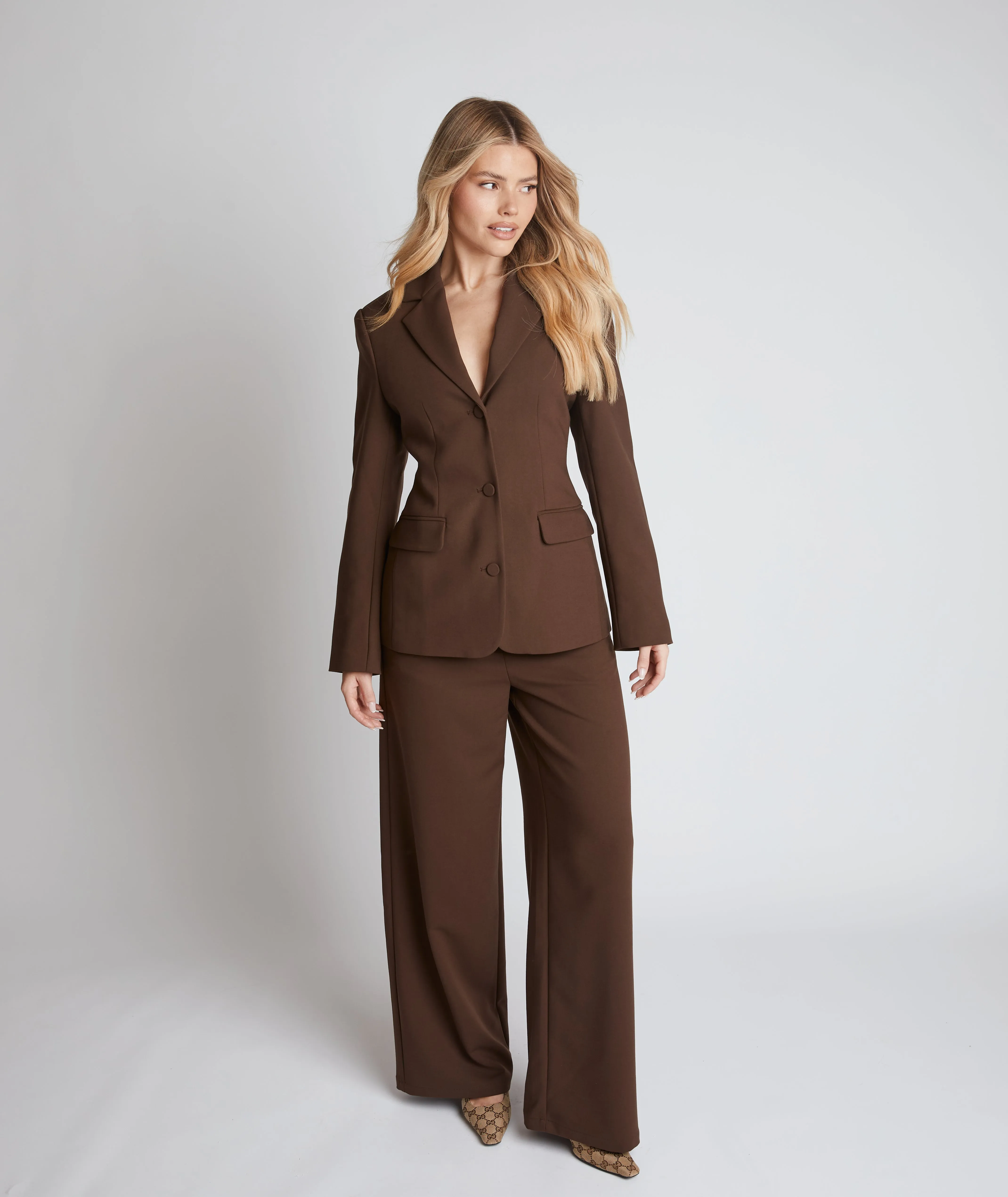 Cinched Waist Blazer - Chocolate Brown