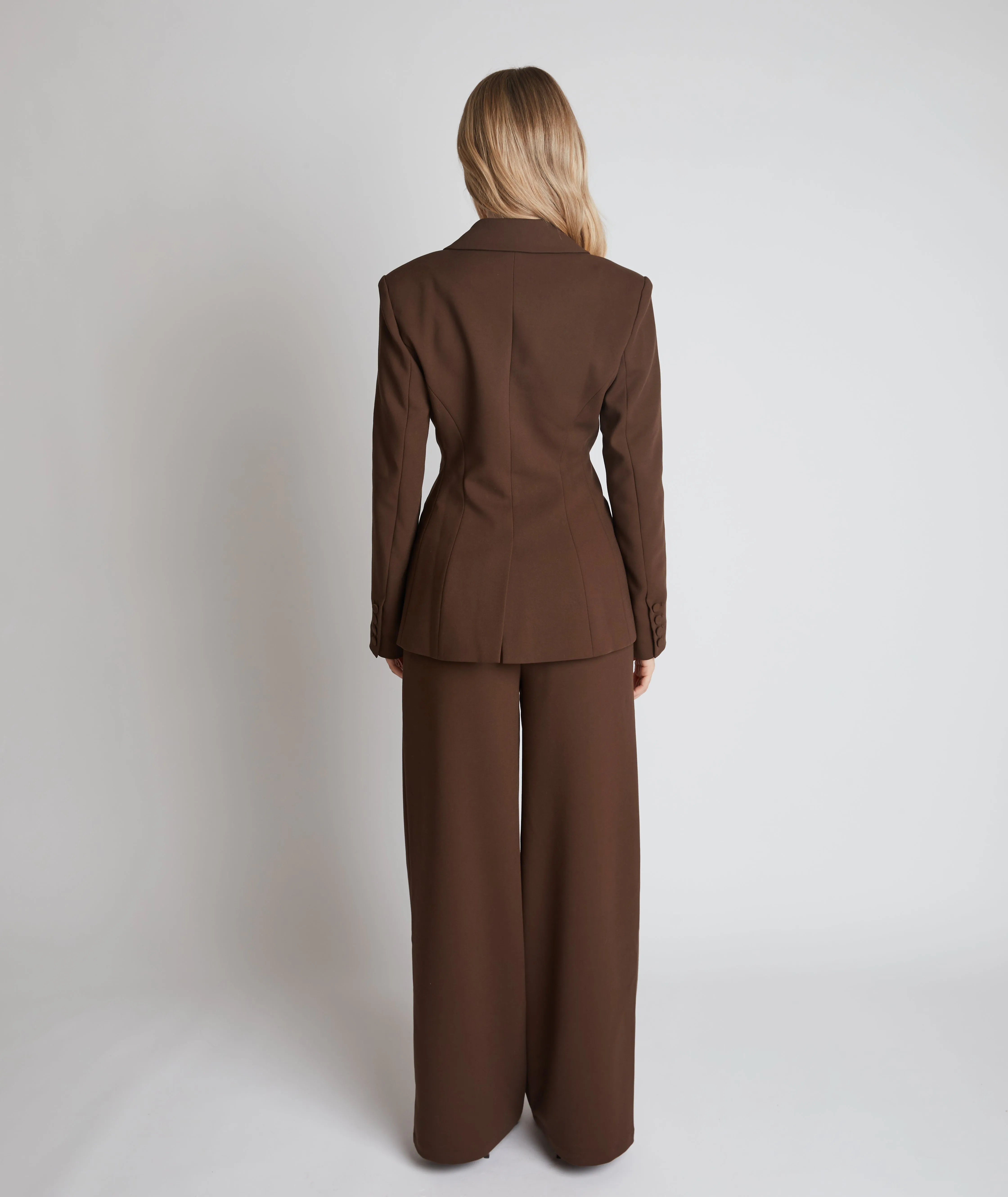 Cinched Waist Blazer - Chocolate Brown