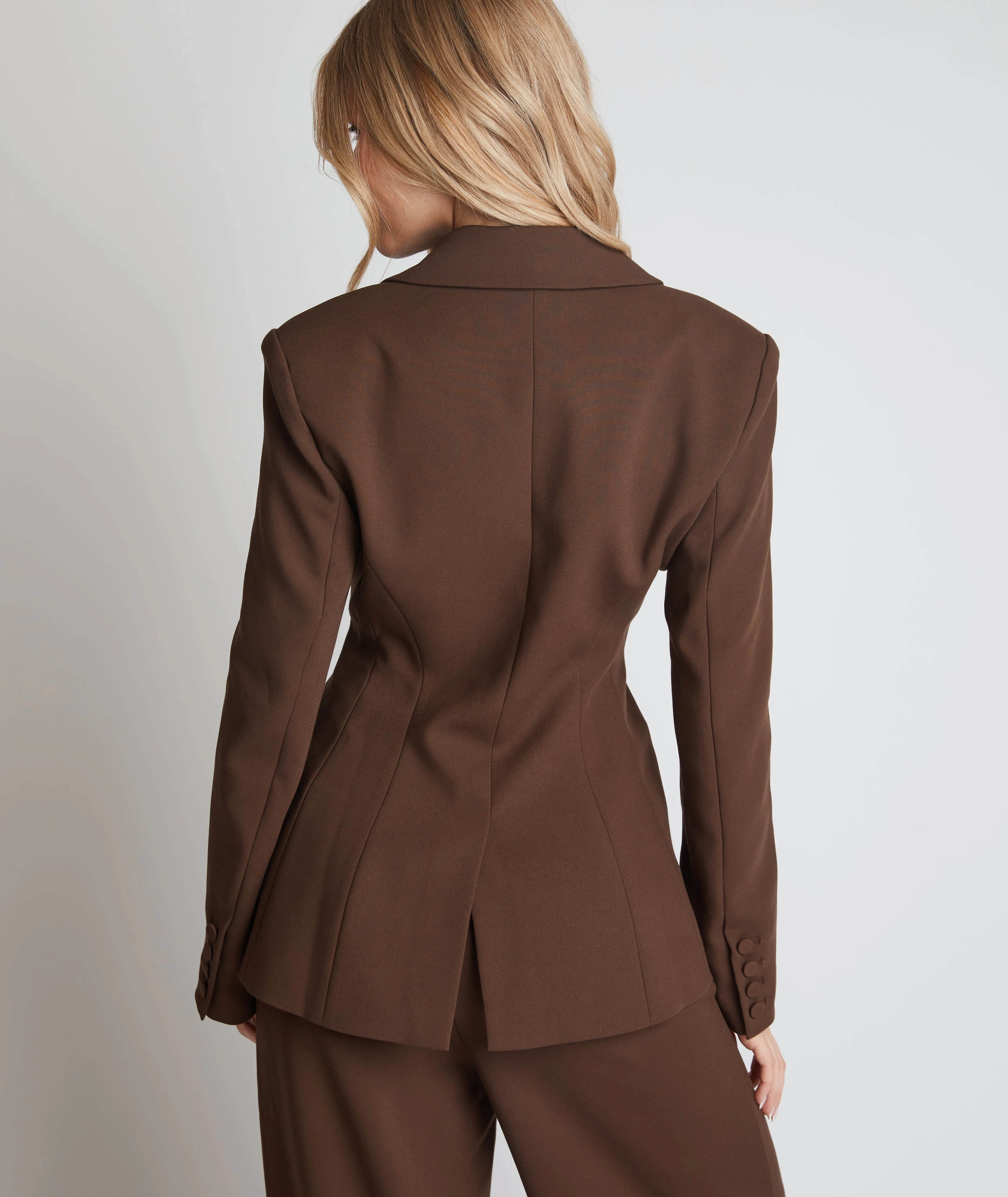 Cinched Waist Blazer - Chocolate Brown