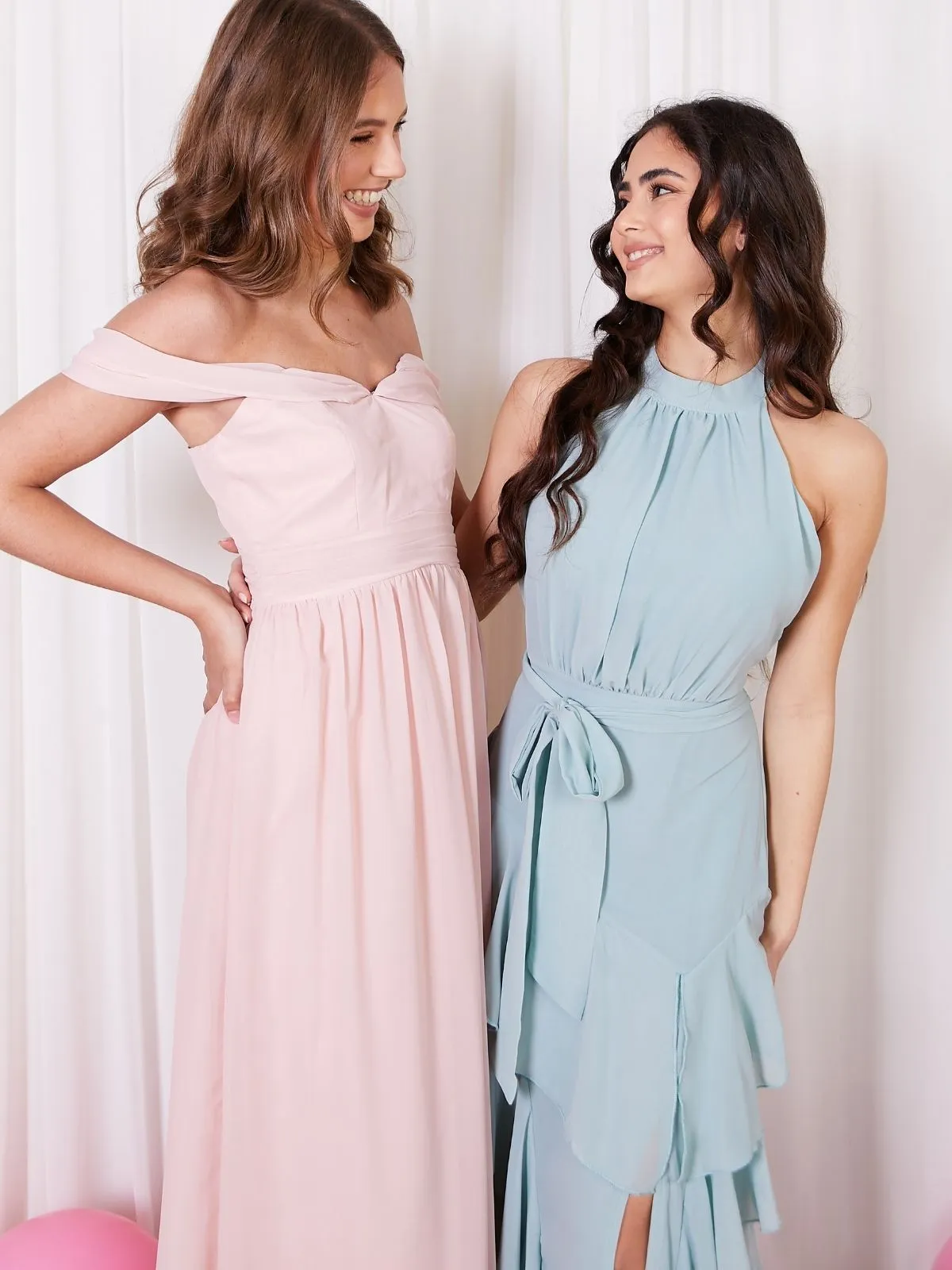 Cold Shoulder Maxi Chiffon Dress / Blush