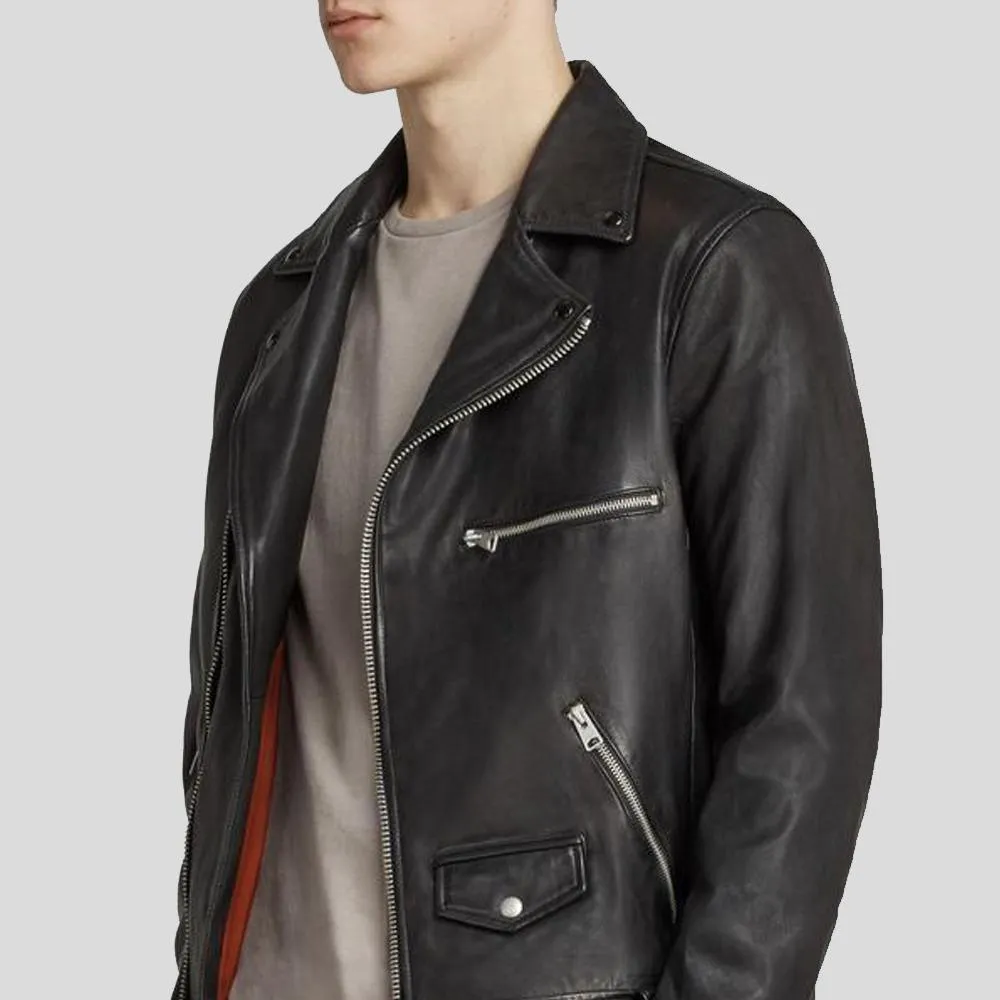 Connor Black Motorcycle Leather Jacket for Men