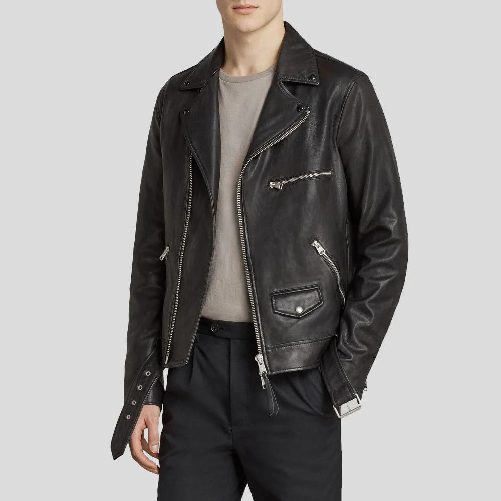 Connor Black Motorcycle Leather Jacket for Men