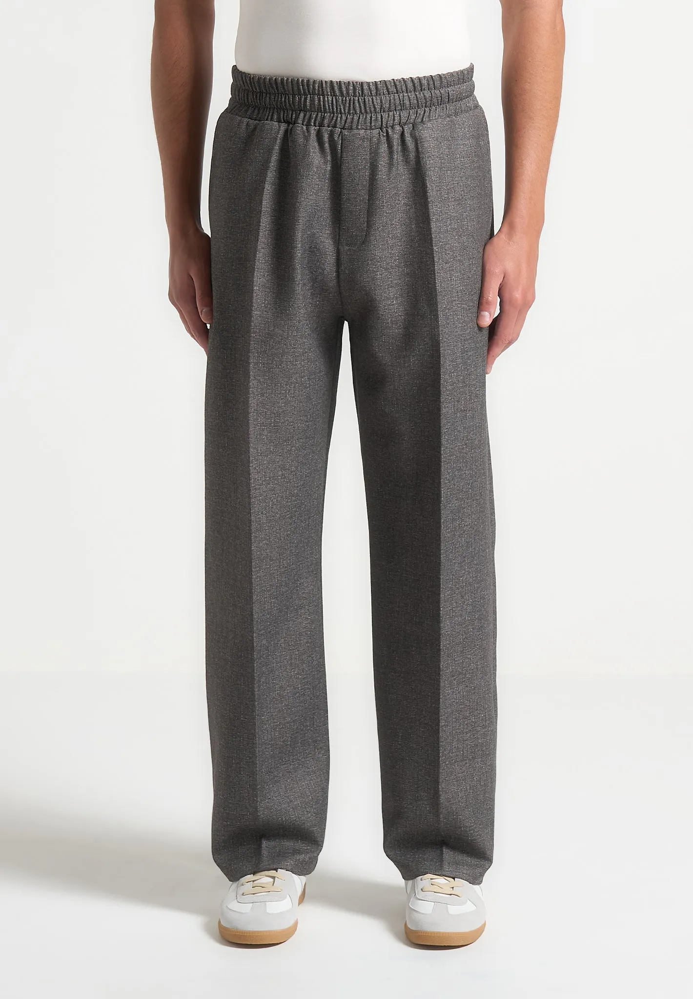 Elasticated Tailored Crease Trousers - Grey