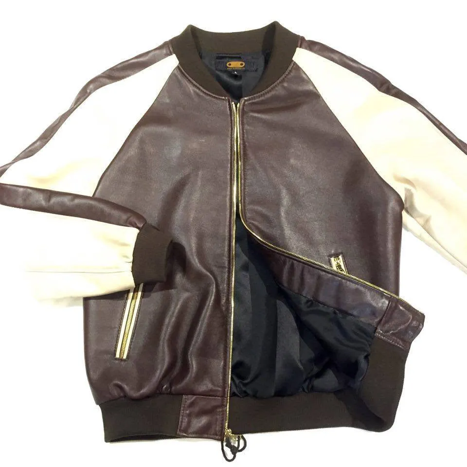 G-Gator Chocolate/Biege Lambskin Varsity Jacket