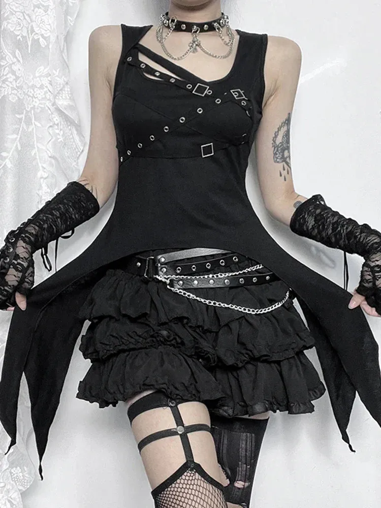 Gothic Crop Sleeveless Y2K Harajuku Irregular Top