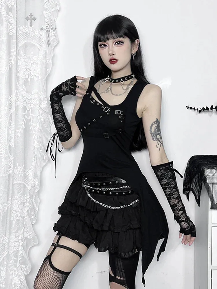 Gothic Crop Sleeveless Y2K Harajuku Irregular Top