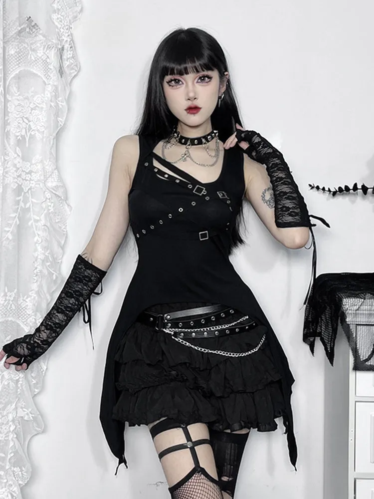 Gothic Crop Sleeveless Y2K Harajuku Irregular Top