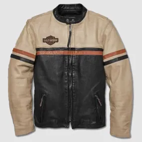 H-D Mens #1 Racing Mid-Weight Colorblocked Leather Jacket