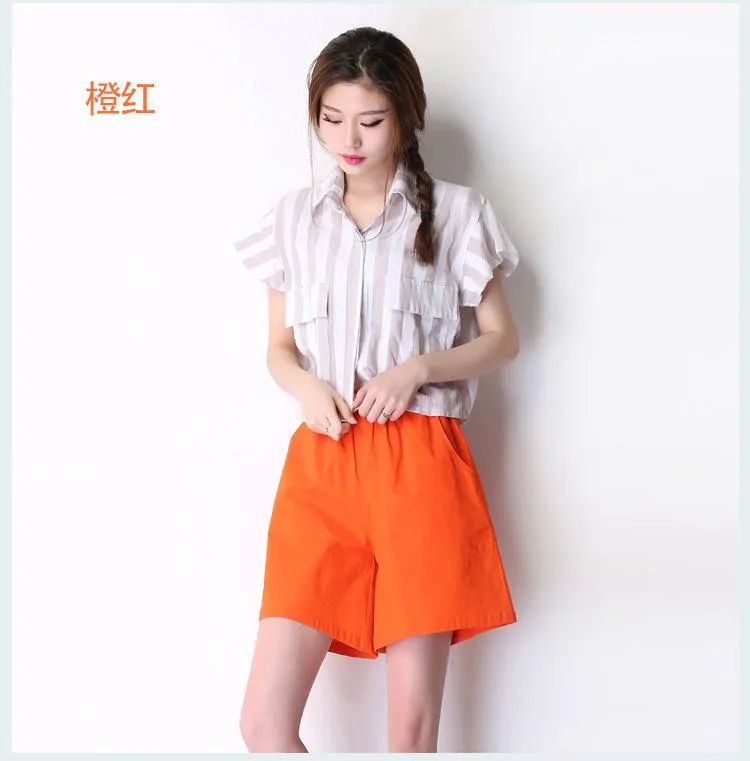 High Waist Cotton Blend Summer Loose Slim-Look Women Casual Pants Korean Elastic Wide Leg Plus Size Shorts