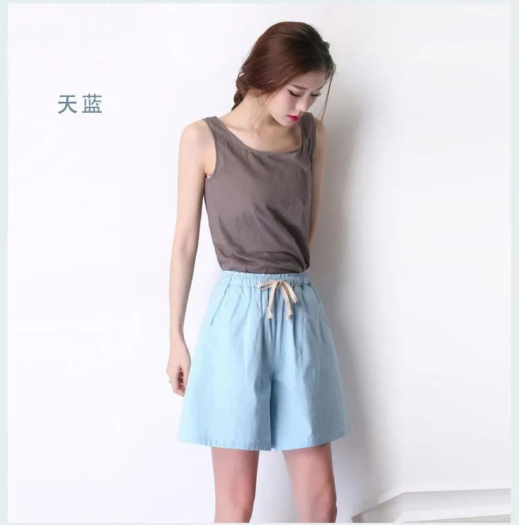 High Waist Cotton Blend Summer Loose Slim-Look Women Casual Pants Korean Elastic Wide Leg Plus Size Shorts