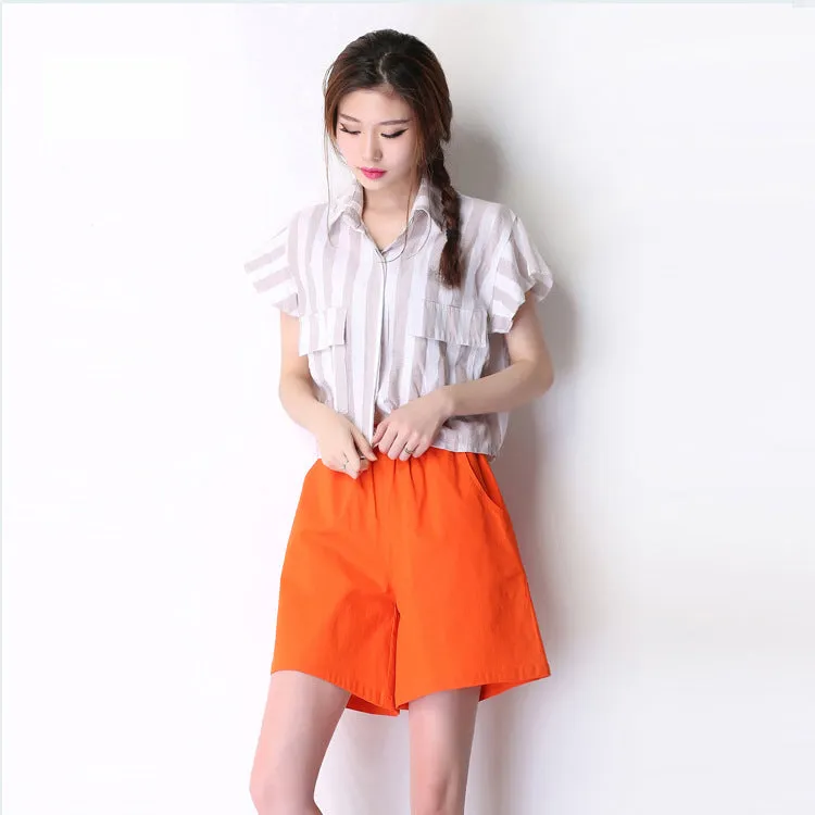 High Waist Cotton Blend Summer Loose Slim-Look Women Casual Pants Korean Elastic Wide Leg Plus Size Shorts