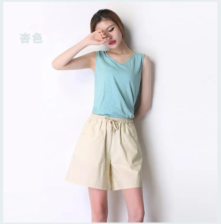 High Waist Cotton Blend Summer Loose Slim-Look Women Casual Pants Korean Elastic Wide Leg Plus Size Shorts