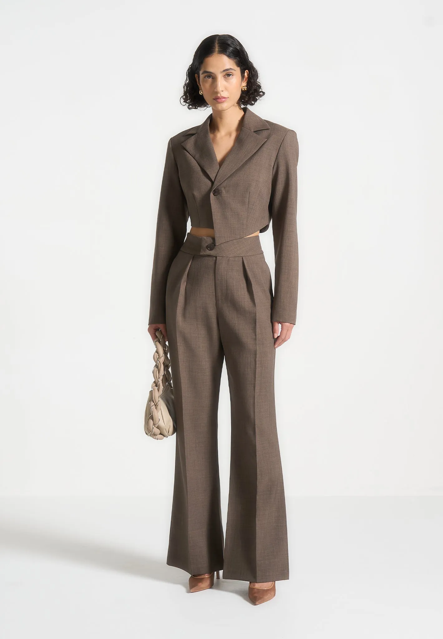 High Waisted Tailored Trousers - Dark Taupe