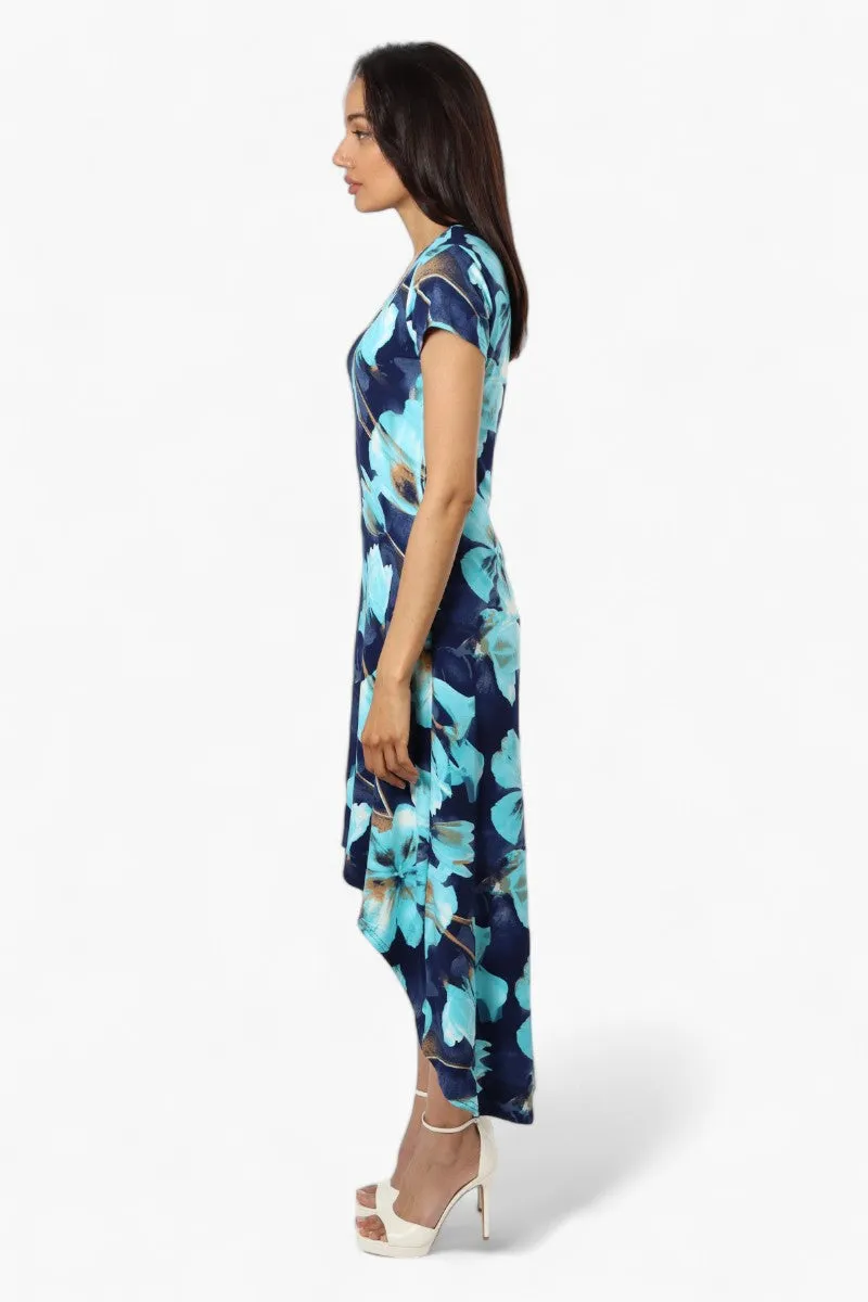 International INC Company Floral High Low Cap Sleeve Maxi Dress - Navy