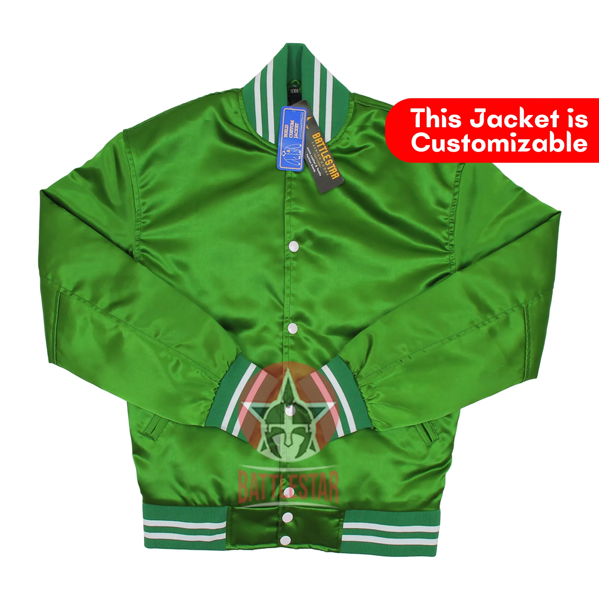 Kelly Green Satin Varsity Jacket Green & White Rib