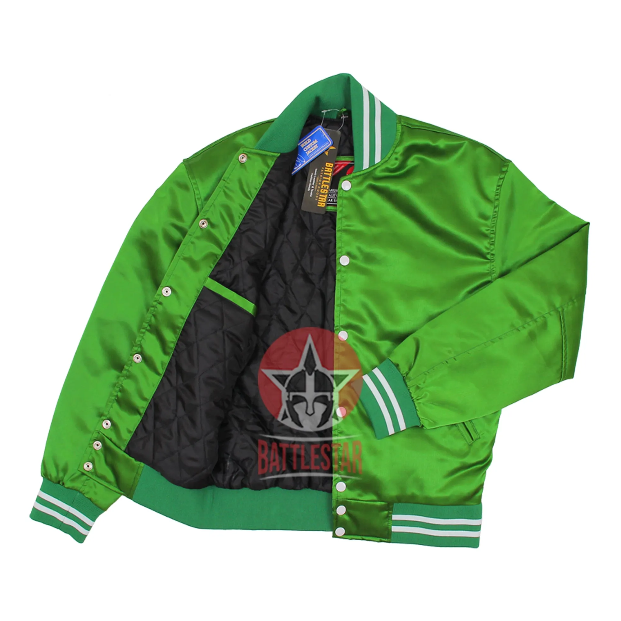 Kelly Green Satin Varsity Jacket Green & White Rib