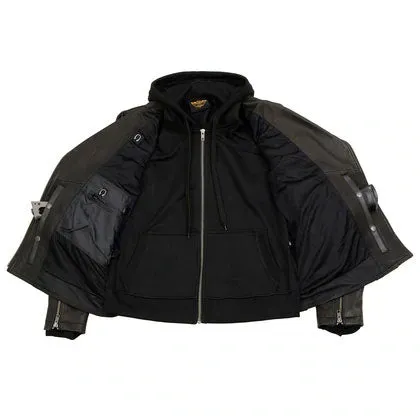 Ladies Black Vented MC Jacket with Removable Hoodie