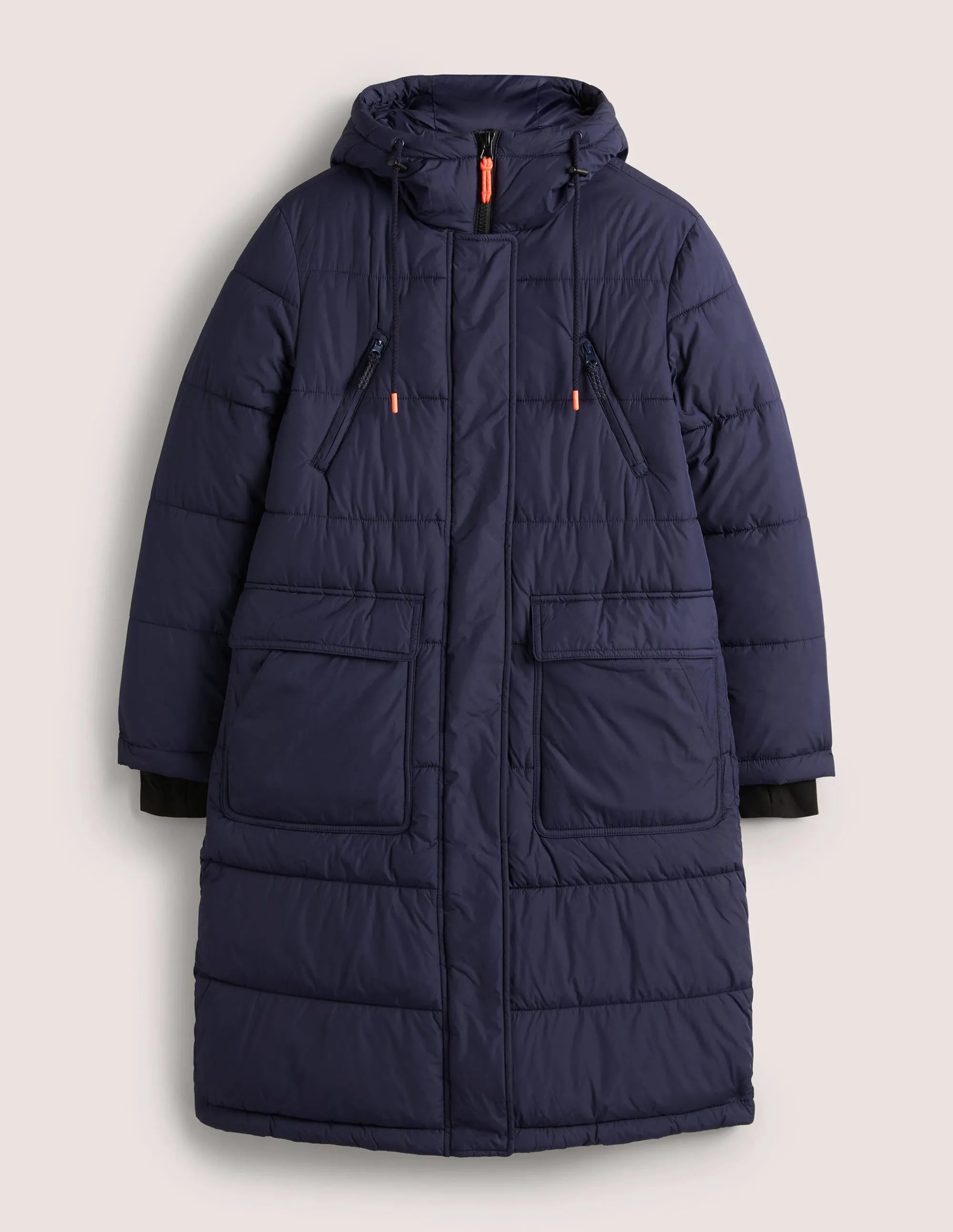 Longline Hooded Puffer Coat-Navy