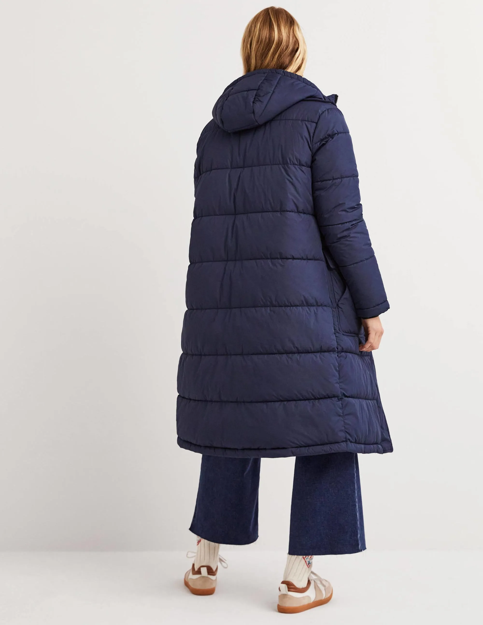 Longline Hooded Puffer Coat-Navy