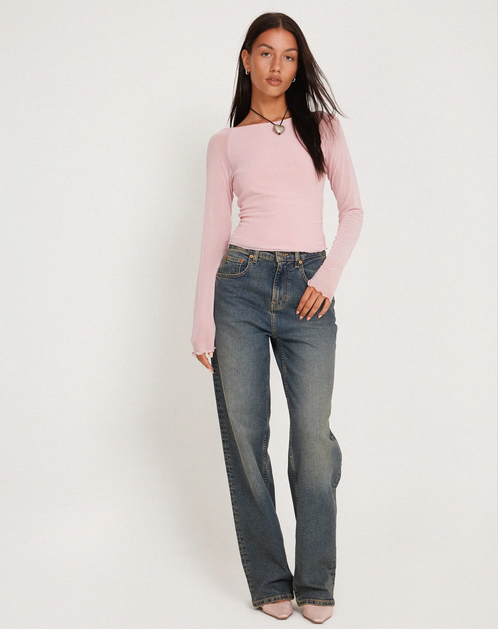 Mahira Long Sleeve Mesh Top in Pink