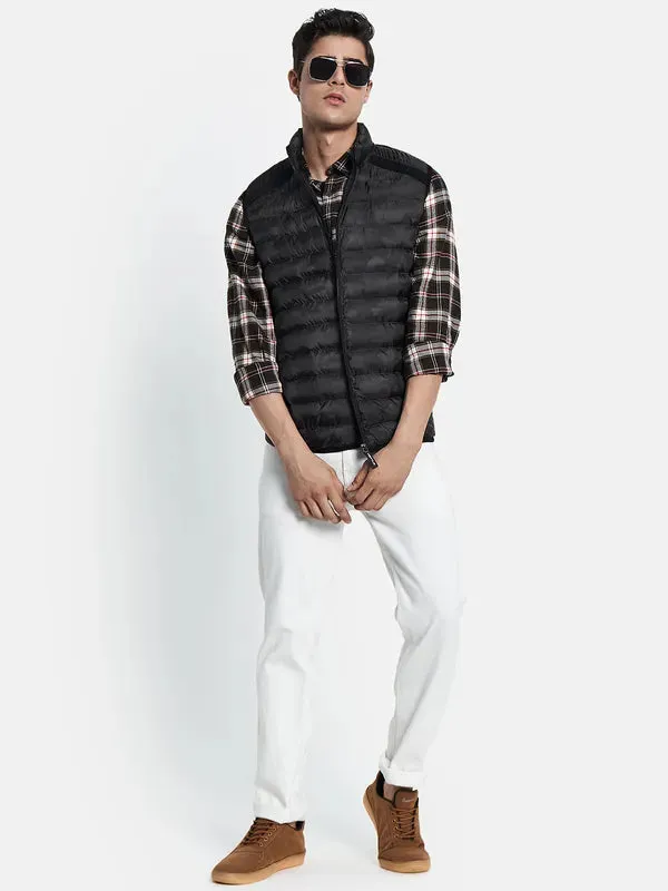 Men Black Checked Puffer Jacket