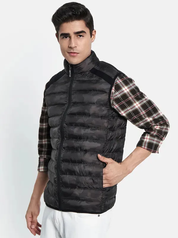 Men Black Checked Puffer Jacket