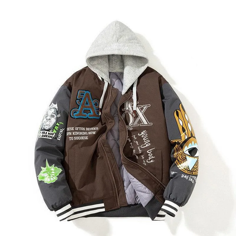 Men's Color-Block Baseball Jacket - Stand Collar